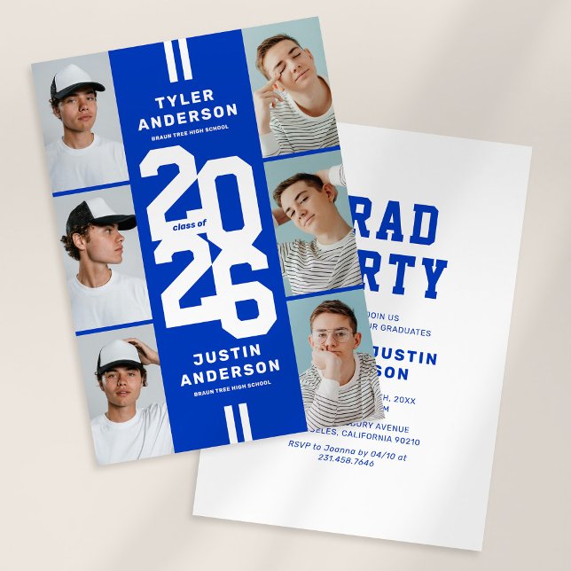Blå Idrottsprofil Fotokollektion Led Gradueringsfe Inbjudningar (Skapare uppladdad)