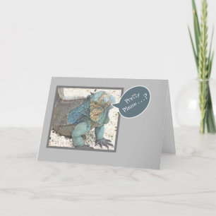 BLÅ IGUANA/HUVUDET LUTAT/"VÄNLIGEN?/BLI FRISK S KORT