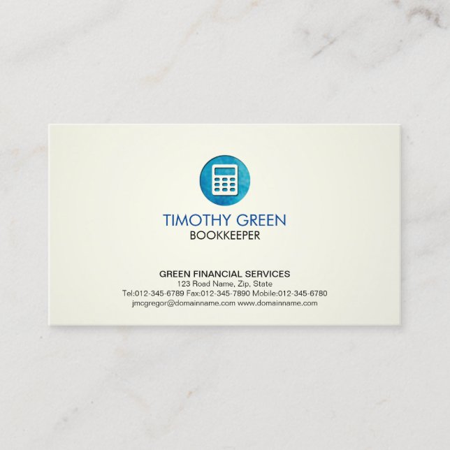 Blå ikon för bokbärarens finansiella tjänster - ka visitkort (Framsida)