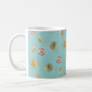 Blå illustration av planeterna guld i Måne Kaffemugg