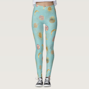 Blå illustration av planeterna guld i Måne Leggings