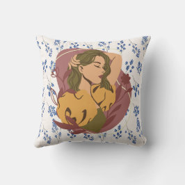 Blå Illustrationsblomma Kudde