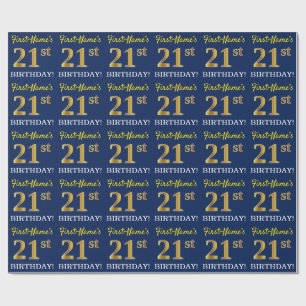 Blå, imitation guld look "21-ÅRS FÖDELSEDAG" Presentpapper