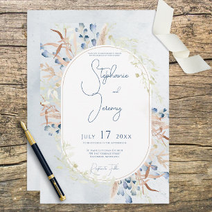 Blå inbjudan till Boho Flowers Blue Wedding