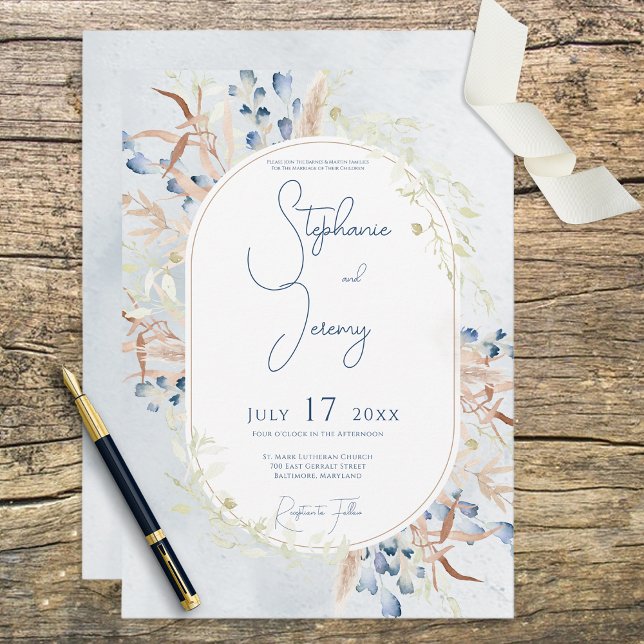 Blå inbjudan till Boho Flowers Blue Wedding (Skapare uppladdad)