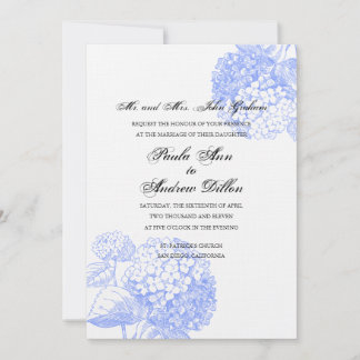 Blå inbjudan till Hydrangea Wedding
