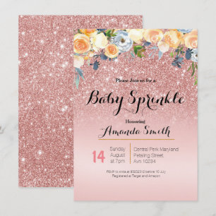 Blå inbjudan till Sprinkle-Guld-Rosa-Baby