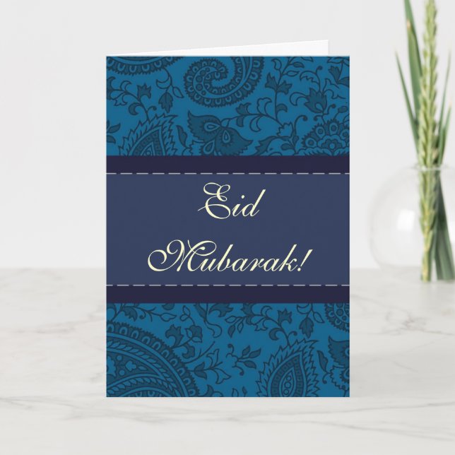 Blå indiansk damm Eid Mubarak Helgkort (Framsida)