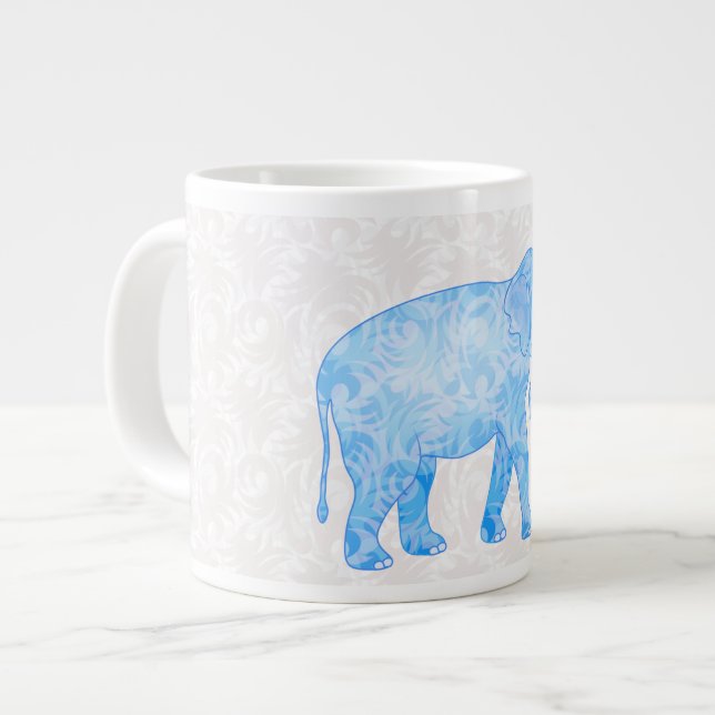Blå indianskt Mönster Elephant Jumbo Mugg (Framsida vänster)