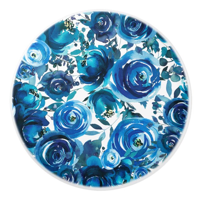 Blå Indigo Blommig Blommor Elegant Shabby Chic Knopp (Framsidan)
