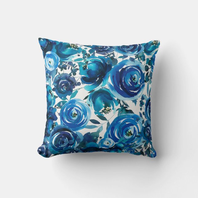 Blå Indigo Blommiga Blommor Elegant Shabby Chic Kudde (Framsida)