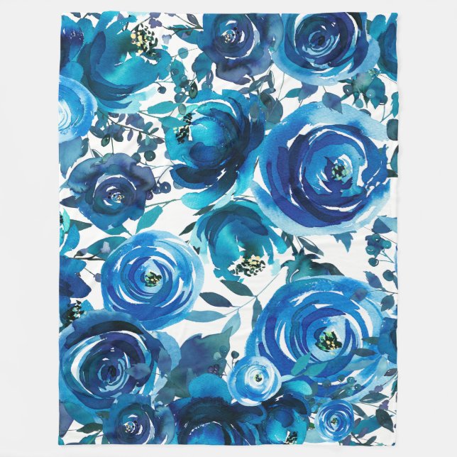 Blå Indigo Blommor Elegant Shabby Chic Fleecefilt (Framsidan)