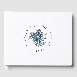 Blå indigo vattencolor blommigt lineart bröllop gästböcker