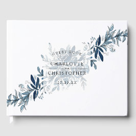 Blå indigo vattencolor blommigt lineart bröllop gästböcker