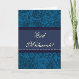 Blå indisk damast Eid Mubarak Helgkort