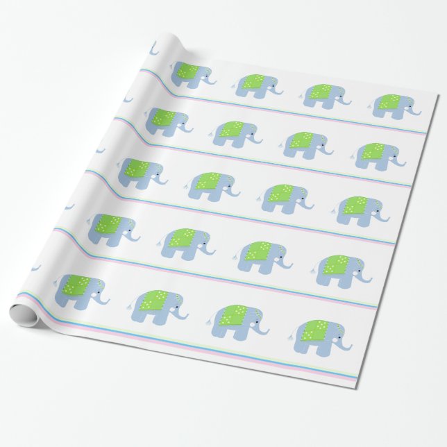 Blå indiska elefanter presentpapper (Utrullad)