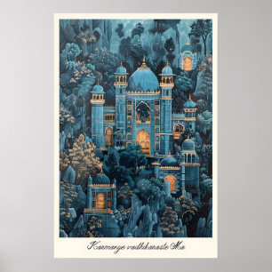 Blå indiskt palats konsttryck Pichwai stil vägg Poster