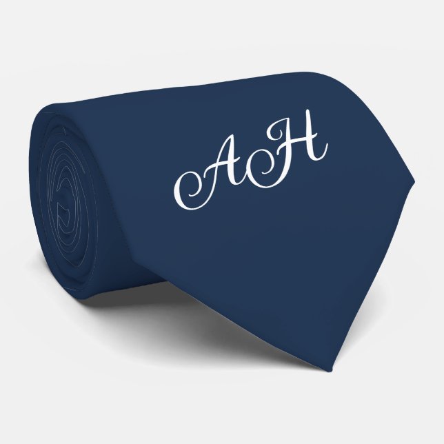 Blå initialer brudgumsmönster monogrammonterad  slips (Rullad)