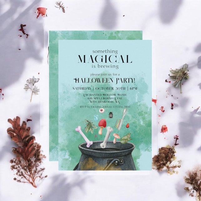 Blå inlägg och Spådomar Witches Cauldron Halloween Inbjudningar (Skapare uppladdad)