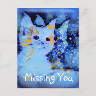 Blå intsionisten Stil Kitten Art saknas dig Vykort