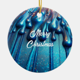 Blå Iridescent Flytande Droppar Jul Julgransprydnad Keramik