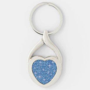 Blå iridescent glitter twisted heart silverfärgad nyckelring