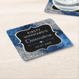 Blå Iridescent Havsfruskrivning Quinceanera Underlägg Papper Kvadrat