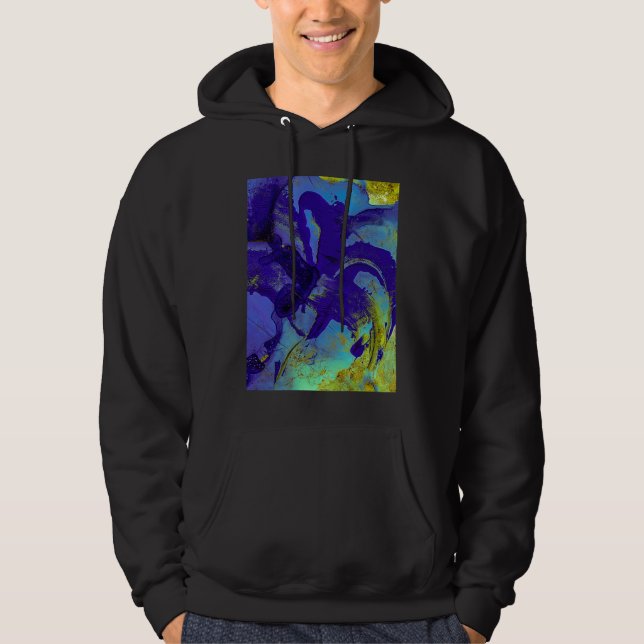 Blå Iris Abstrakt Hoodie (Framsida)