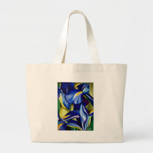 Blå Iris-blomma original akvarell konst målning Jumbo Tygkasse
