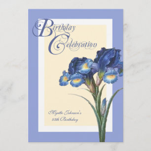 Blå iris-blomman, födelsedagsfirande inbjudningar