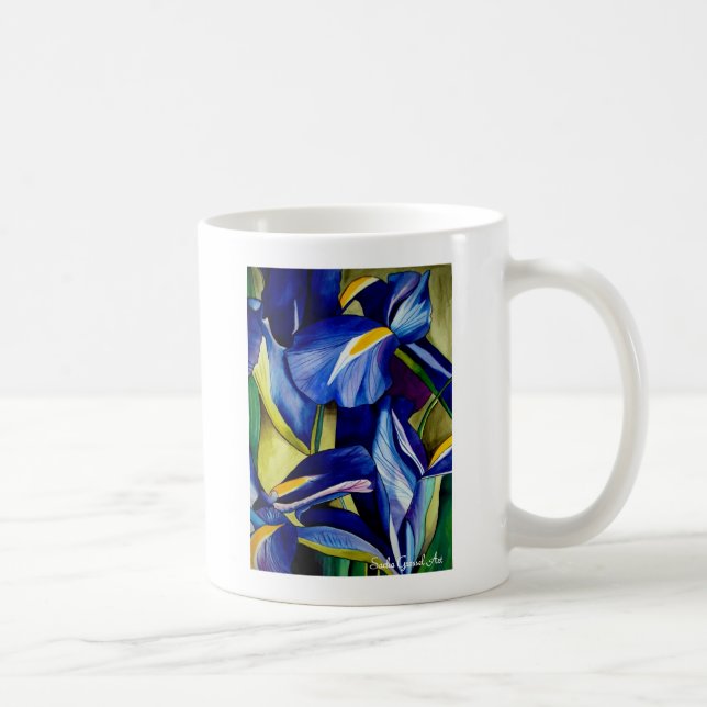 Blå Iris-blommans ursprungliga vattenfärgsmålning Kaffemugg (Höger)
