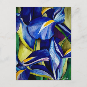 Blå Iris-blommans ursprungliga vattenfärgsmålning Vykort