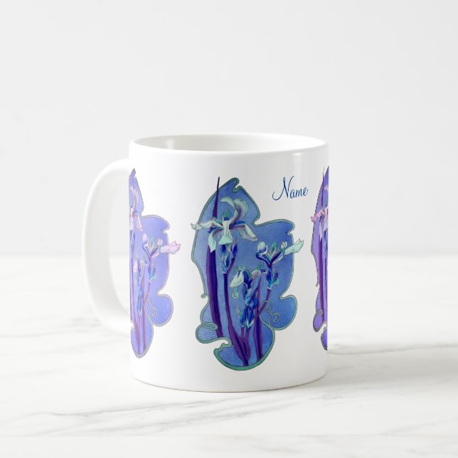 Blå Iris Blommig Konst Personlig Kaffemugg (Framsida vänster)