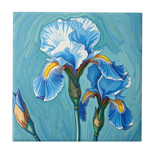 Blå Iris Blommor Konstnärligt Mönster Kakelplatta (Framsidan)