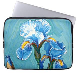 Blå Iris Blommor Konstnärligt Mönster Laptop Fodral
