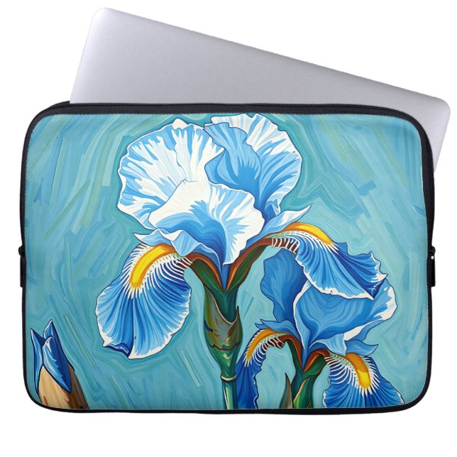 Blå Iris Blommor Konstnärligt Mönster Laptop Fodral (Framsidan)
