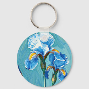 Blå Iris Blommor Konstnärligt Mönster Nyckelring