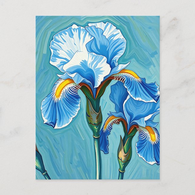 Blå Iris Blommor Konstnärligt Mönster Vykort (Framsida)
