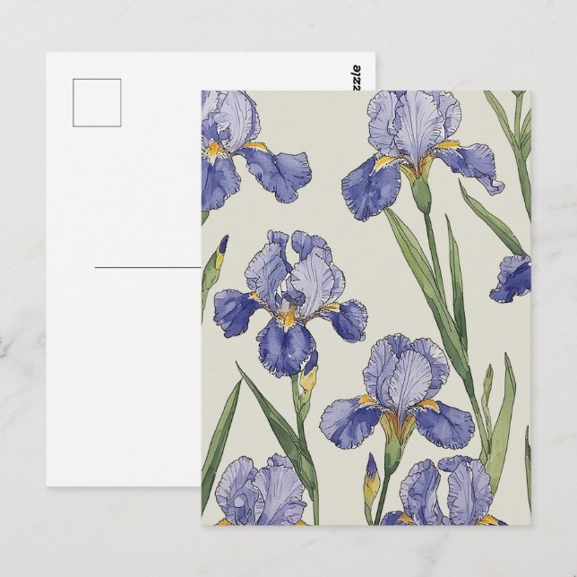 Blå Iris Blommor Vykort (Fram/baksida)