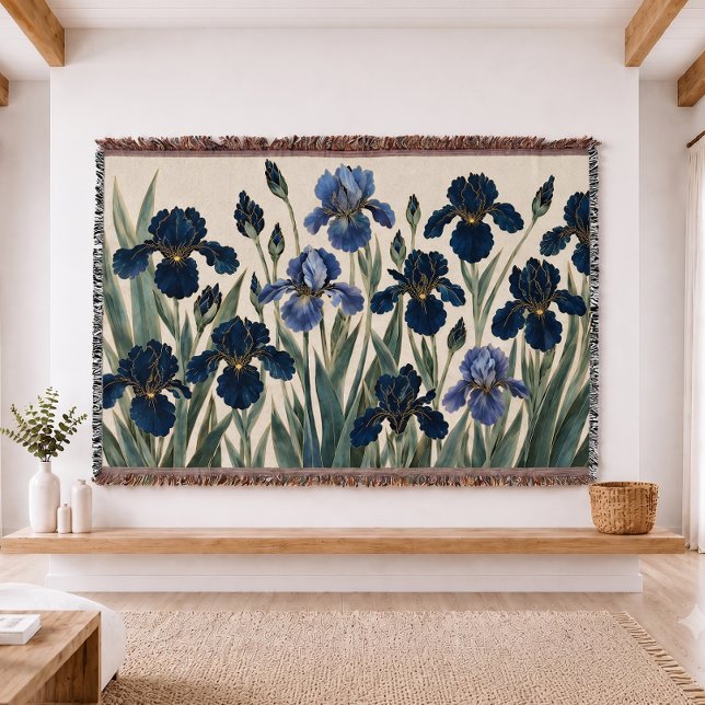 Blå Iris Botanisk Vävd Tapet Kastfilt  Filt (Skapare uppladdad)