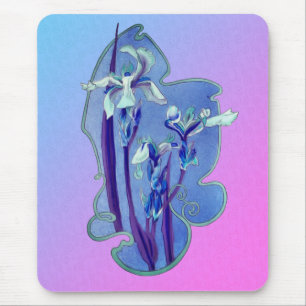 Blå Iris Flower Art Musmatta