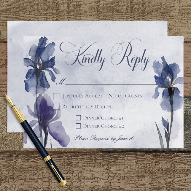 Blå Iris Flowers Blue Modern Responcard OSA Kort (Skapare uppladdad)