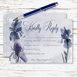 Blå Iris Flowers Modern Blue Bröllop Middag OSA Kort