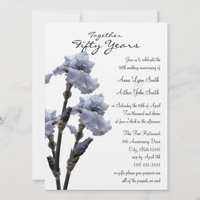 Blå Iris-jubileum Inbjudningar (Framsida)