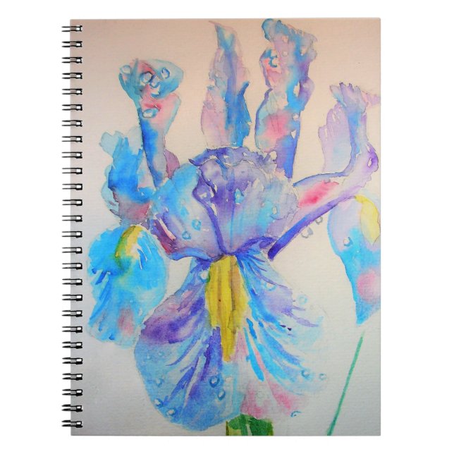 Blå Iris Konst blommig Akvarell Design Anteckningsbok (Framsidan)