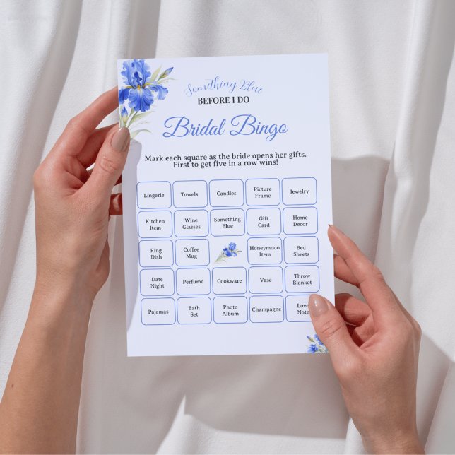 Blå Iris Något Blått Bröllopsduschspel Bingo Inbjudningar (Blue Iris Something Blue Bridal Shower Game Bingo Invitation
)