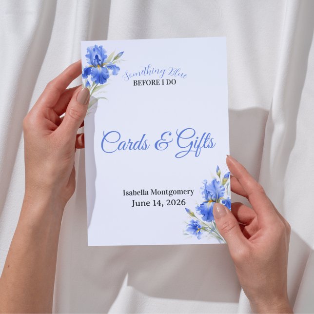 Blå Iris Något Blått Kort Gåvor Bröllopsfest (Blue Iris Something Blue Cards Gifts Bridal Shower sign)