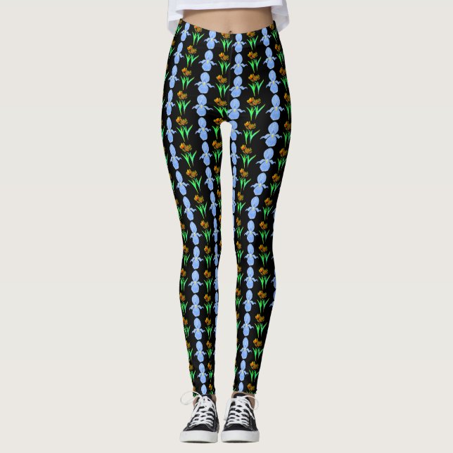 Blå iris och gula och röda tulpaner leggings (Framsida)