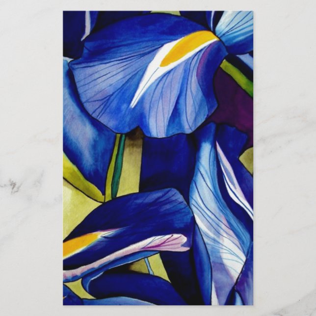 Blå iris-originalvattenfärgblommor (Framsida)