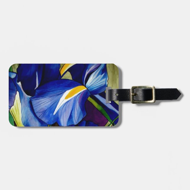 Blå iris-originalvattenfärgblommor bagagebricka (Horisontell Framsida)